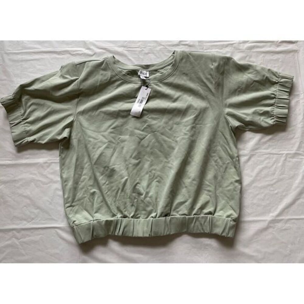Terea by Andrea Pitter Sage Green Cropped Blouse with Ruffle Details - NWT 2XL